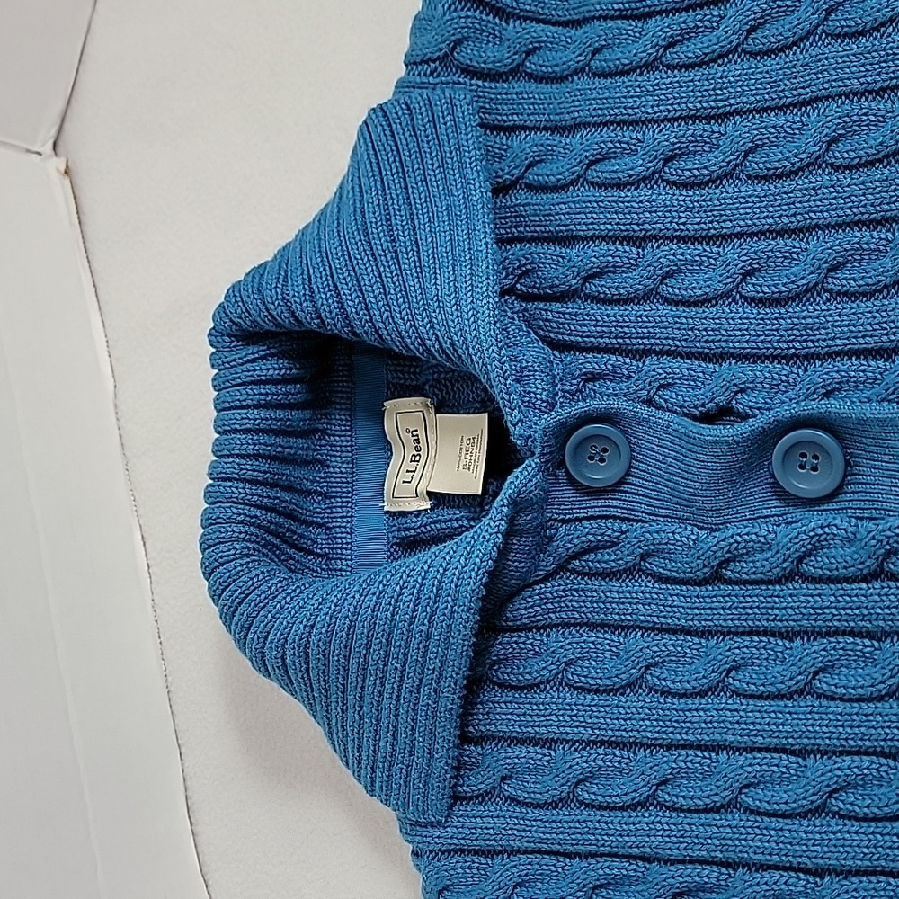 L.L. Bean Women's Blue Short Sleeve Cable Knit Cardigan Sweater, S - Picture 3 of 7